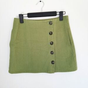 Chloe & Katie Button Down Olive Green Khaki Y2K Pocketed Mini Skirt